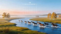 8月日历群马河中奔腾电脑桌面壁纸