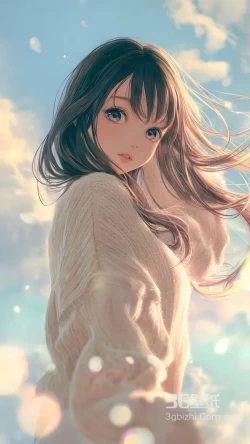 长发少女·针织衫逆光发丝 唯美二次元插画 清新治愈 手机壁纸