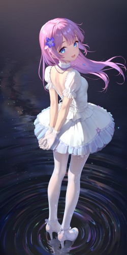 动漫女孩 粉色头发 蓝色眼睛 微笑 站立 波浪 4k手机壁纸竖屏