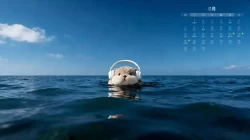 6月日历海面可爱水獭电脑桌面壁纸